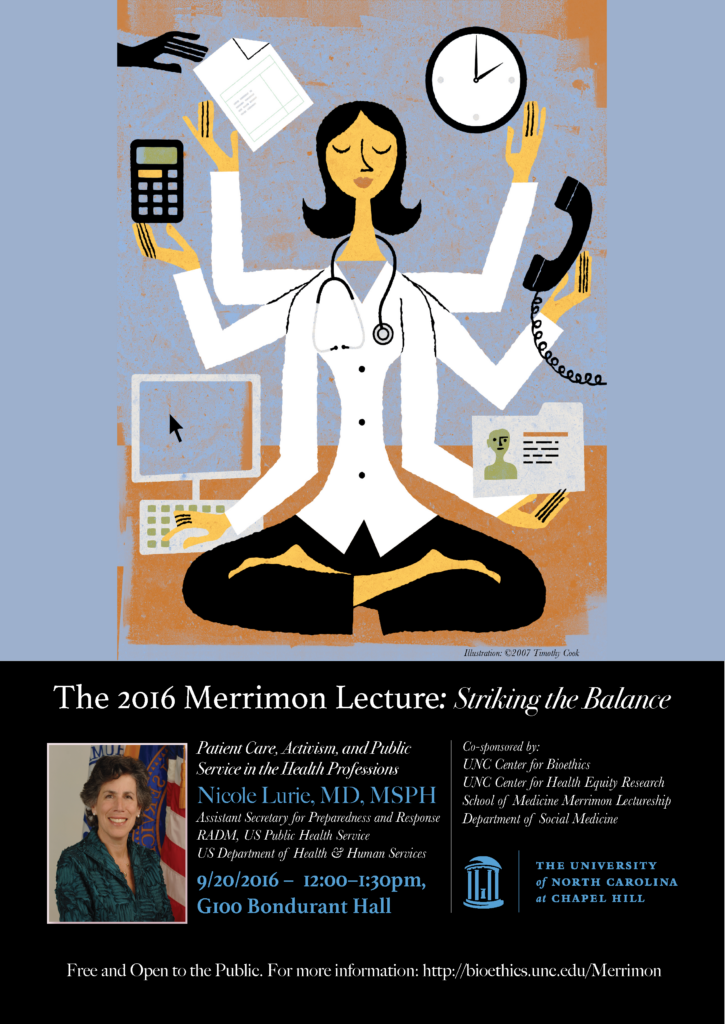 2016 Merrimon Lecture, Dr. Nicole Lurie, Health Human Services, Striking Balance